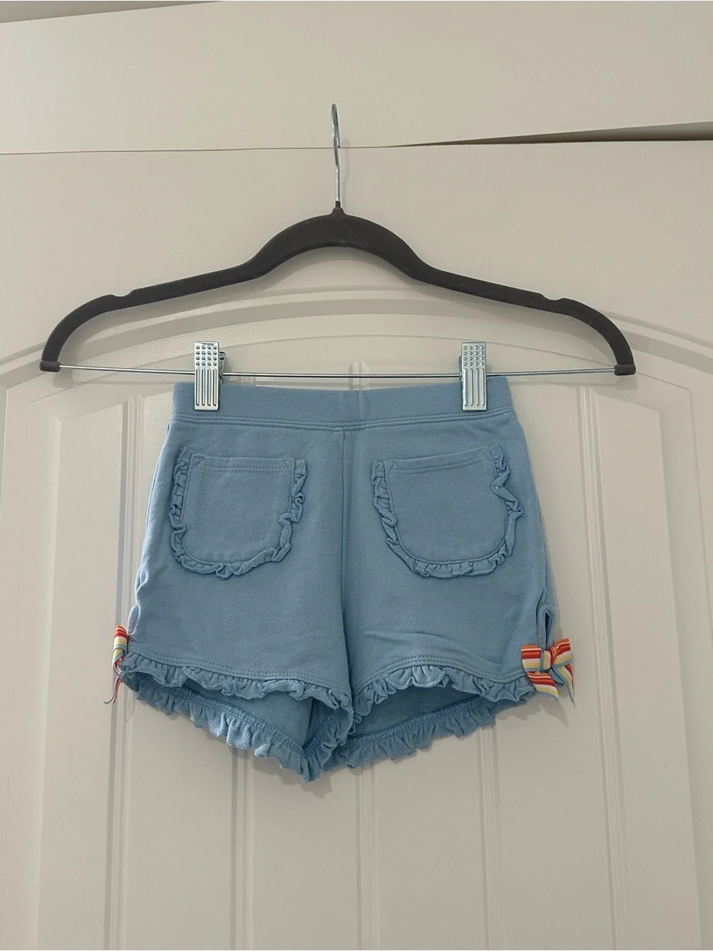 Vintage Gymboree Light Blue Ruffle Pocket Knit Shorts W/ Bows On Sides Size 3T
